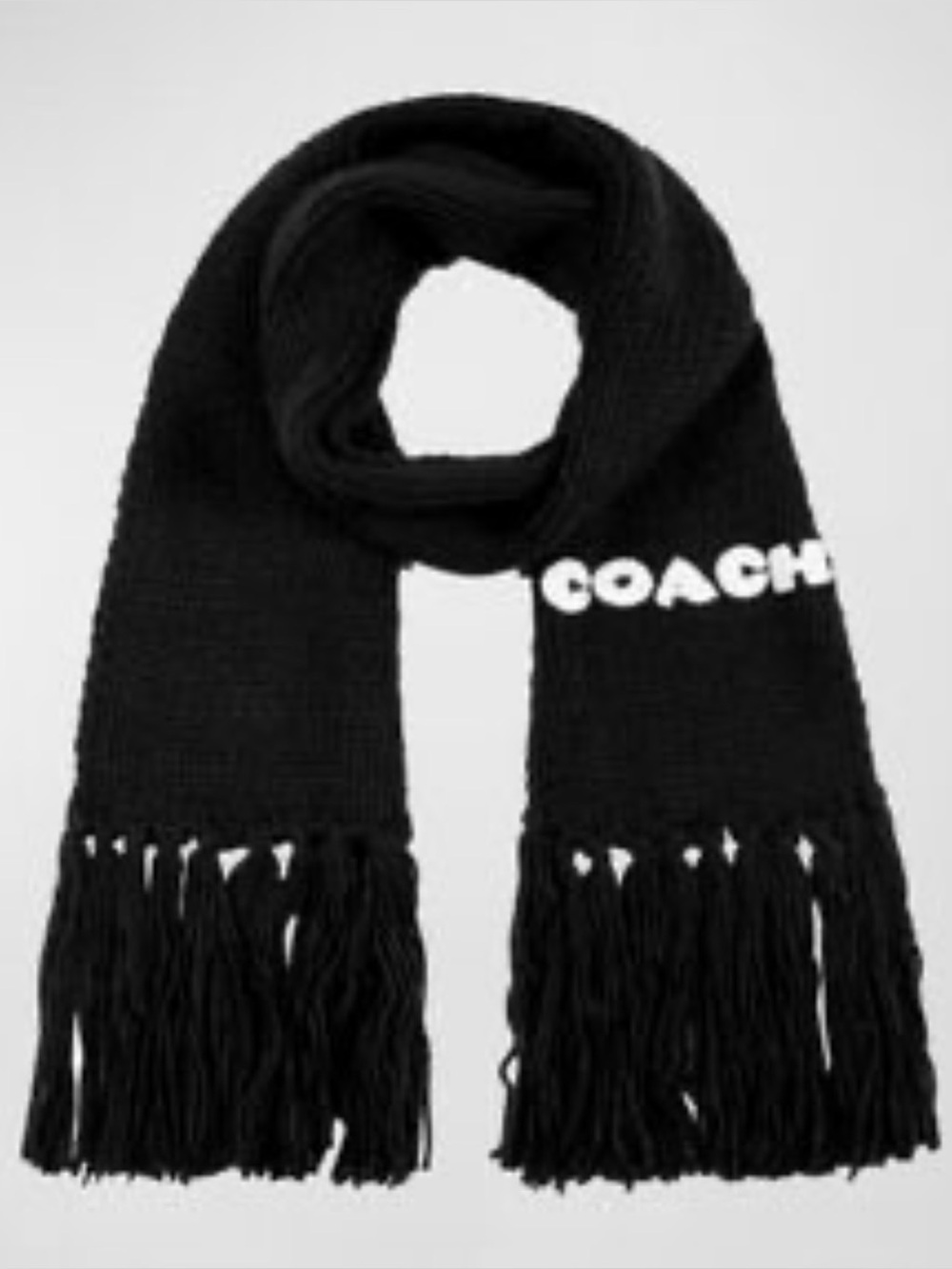 Coach chunky Black Knit Logo Fringe Scarf